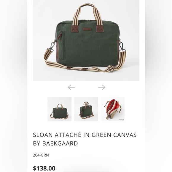 Sloan Attach Green Canvas Bag by Baekgaard casual briefcase - Picture 4 of 5